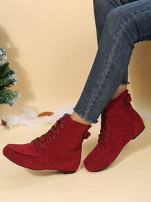 Studded Decor Lace-up Front Faux Suede Boots