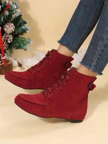 Studded Decor Lace-up Front Faux Suede Boots
