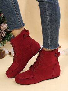 Studded Decor Lace-up Front Faux Suede Boots
