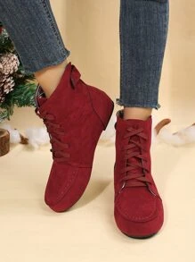 Studded Decor Lace-up Front Faux Suede Boots
