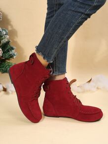 Studded Decor Lace-up Front Faux Suede Boots