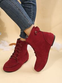 Studded Decor Lace-up Front Faux Suede Boots