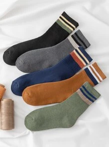 5pairs Men Striped Pattern Crew Socks - Multicolor - View 5