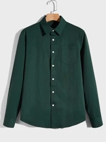 Manfinity Men Solid Pocket Front Shirt - Dark Green - View 1