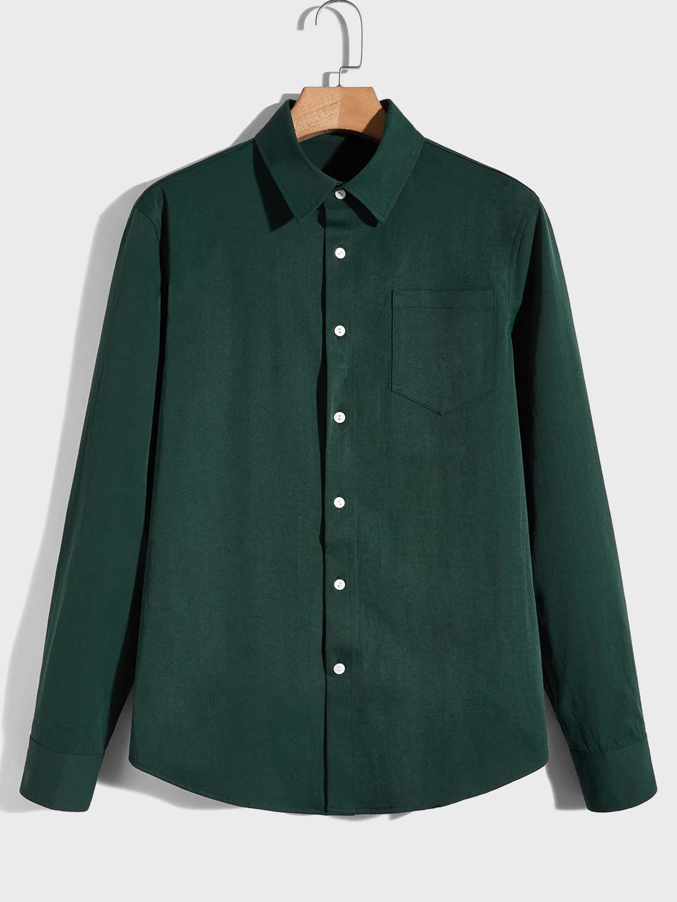Manfinity Men Solid Pocket Front Shirt - Dark Green - View 1