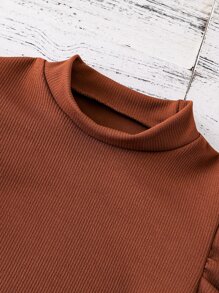 SHEIN Tween Girl Leg-Of-Mutton Sleeve Mock Neck Dress - Rust Brown - View 3