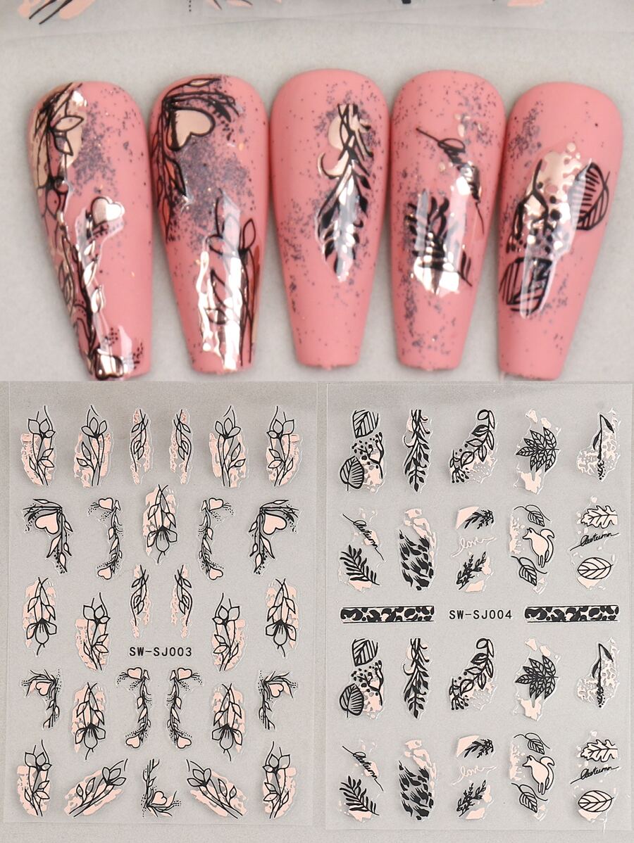 FULL BEAUTY 2張葉子圖案美甲貼紙 - 彩色 - 查看 1