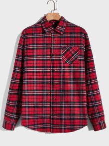 GENTILAND Loose Fit Men's Tartan Button-Front Pocket Shirt - Multicolor - View 1