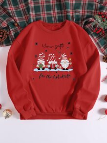Christmas Print Thermal Sweatshirt - Red - View 1
