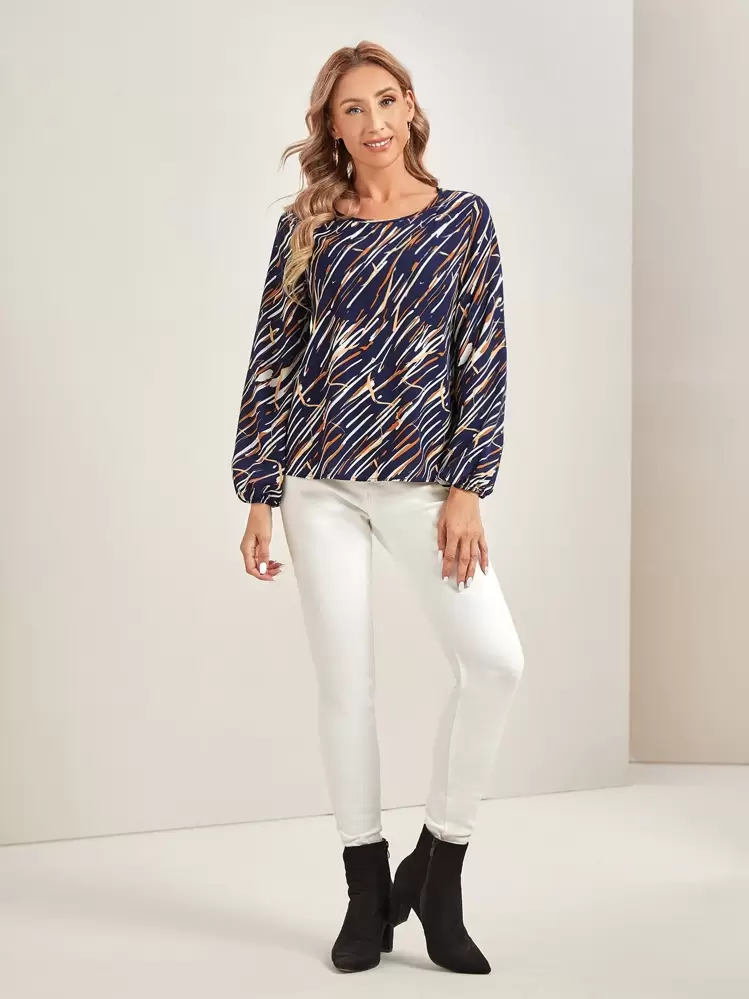 Allover Print Round Neck Blouse - Multicolor - View 4