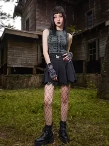 ROMWE Goth Skeleton Print Tank Top - Dark Grey - View 2