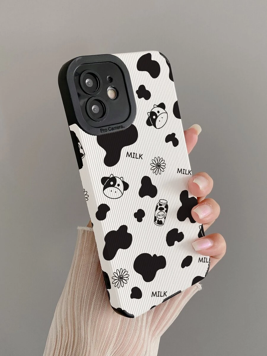 Cartoon Cow Print Phone Case - Multicolor - View 1