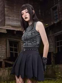 ROMWE Goth Skeleton Print Tank Top - Dark Grey - View 5