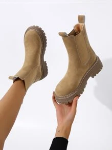 Faux Suede Slip-On Chelsea Boots - Camel - View 2