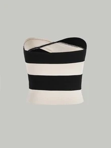SHEIN MOD 双色黑白短款抹胸 - 彩色 - 查看 2