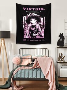 ROMWE 1pc Letter & Cartoon Figure Graphic Tapestry - Multicolor - View 2