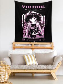 ROMWE 1pc Letter & Cartoon Figure Graphic Tapestry - Multicolor - View 4