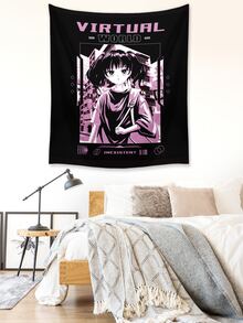 ROMWE 1pc Letter & Cartoon Figure Graphic Tapestry - Multicolor - View 6