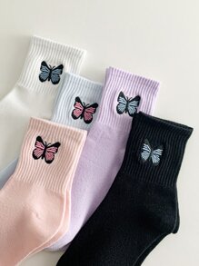 5 pares Calcetines de tripulación con bordado de mariposa - Multicolor - Ver 4