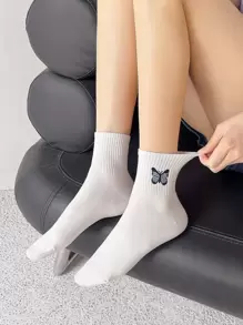 5 pares Calcetines de tripulación con bordado de mariposa - Multicolor - Ver 6