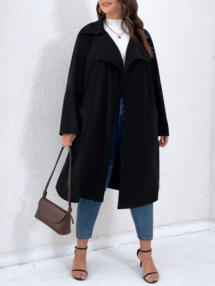 SHEIN LUNE Plus Lapel Neck Pocket Patched Coat - Black - View 1