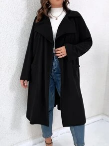 SHEIN LUNE Plus Lapel Neck Pocket Patched Coat - Black - View 3