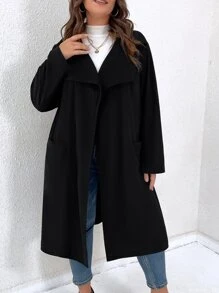 SHEIN LUNE Plus Lapel Neck Pocket Patched Coat - Black - View 4
