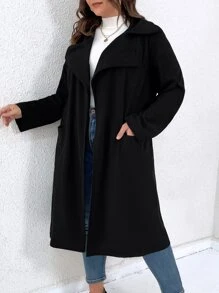 SHEIN LUNE Plus Lapel Neck Pocket Patched Coat - Black - View 5