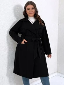 SHEIN LUNE Plus Lapel Neck Pocket Patched Coat - Black - View 6