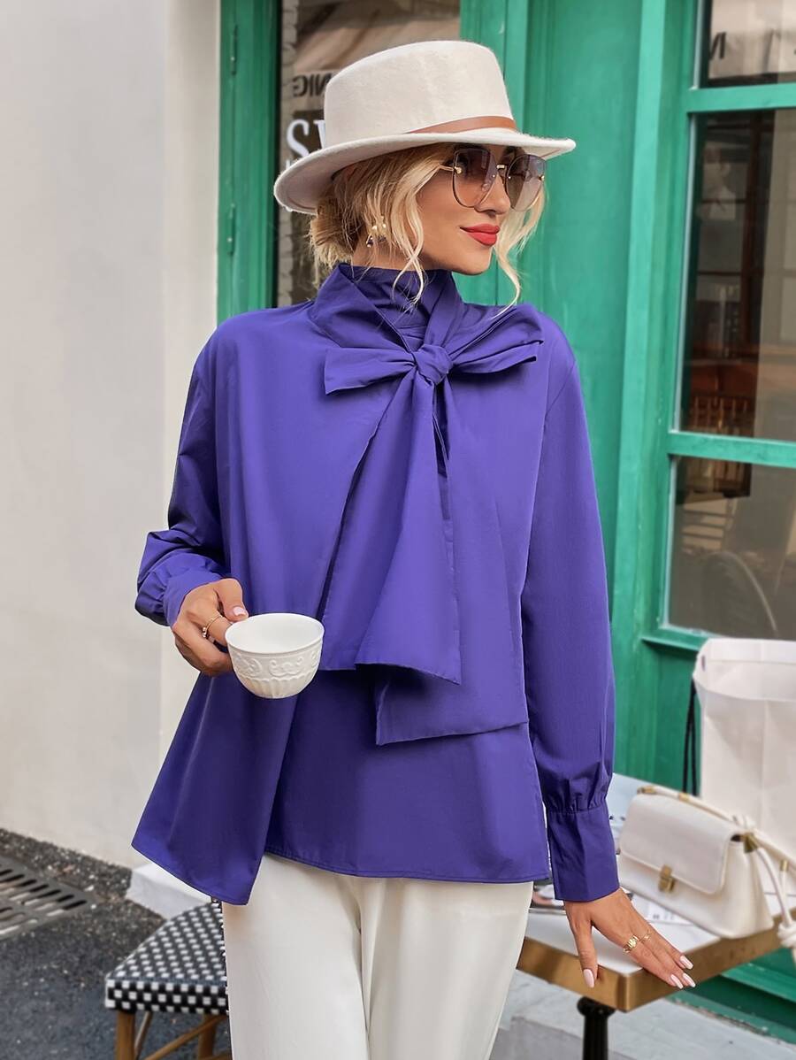 Aveloria Blusa unicolor con cordón delantero - Morado Violeta - Ver 1