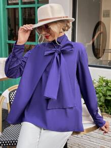 Aveloria Blusa unicolor con cordón delantero - Morado Violeta - Ver 5