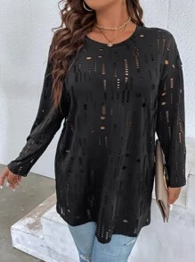 Calvaya Plus Hollow Out Tee - Black - View 6