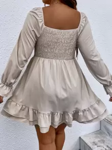 SHEIN LUNE Plus Knot Front Flounce Sleeve Ruffle Hem Dress - Apricot - View 5