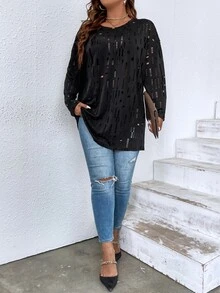 Calvaya Plus Hollow Out Tee - Black - View 3