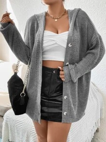 Calvaya Plus Drop Shoulder Hooded Cardigan - Grey - View 3
