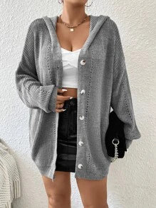 Calvaya Plus Drop Shoulder Hooded Cardigan - Grey - View 4