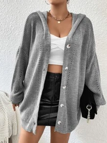 Calvaya Plus Drop Shoulder Hooded Cardigan - Grey - View 5