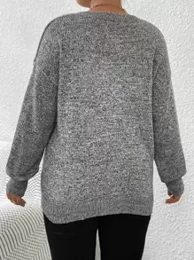 SHEIN LUNE Plus Space Dye Drop Shoulder Jumper - Dark Grey - View 2