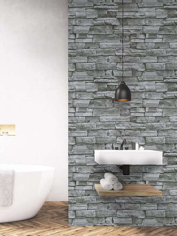 1pc Grey Brick Wallpaper, Peel And Stick Wallpaper, 3D Brick Self
