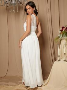 SHEIN Belle One Shoulder Split Thigh Wedding Dress - White - View 4