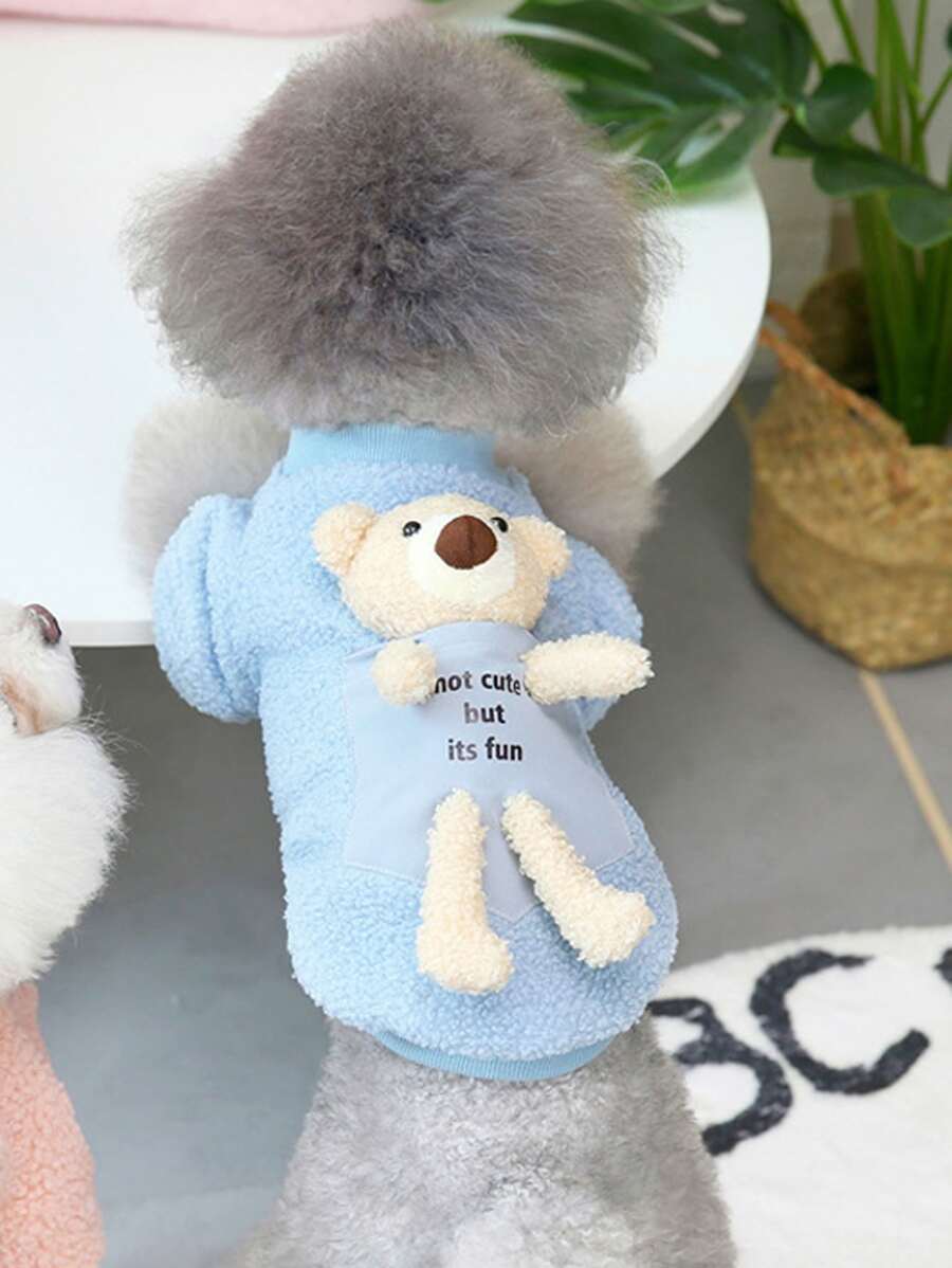 寵物熊形狀的絨毛連帽衫 - 藍色 - 查看 1