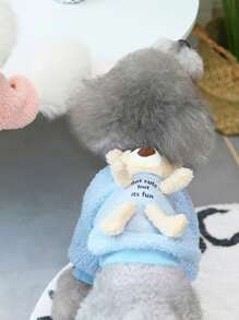 寵物熊形狀的絨毛連帽衫 - 藍色 - 查看 3