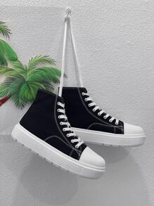 Men Lace-Up Front Canvas Shoes,2024 New Shoes Men's Casual Shoes Mid-Top Canvas Shoes Black Shoes Lightweight - Black - View 4