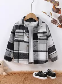 小男童格紋印花翻蓋口袋襯衫