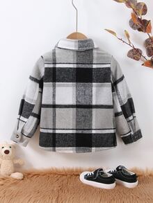 小男童格紋印花翻蓋口袋襯衫