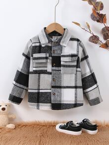 小男童格紋印花翻蓋口袋襯衫