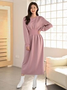 Mulvari Solid Drop Shoulder Sweatshirt Dress - Dusty Pink - View 1