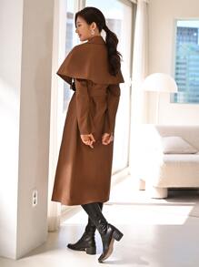 Modelyn Overlay Belted Cape Trench Coat - Coffee Brown - View 2