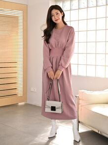 Mulvari Solid Drop Shoulder Sweatshirt Dress - Dusty Pink - View 3