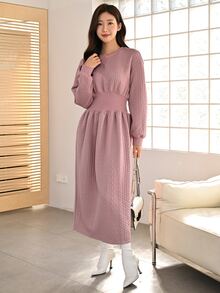 Mulvari Solid Drop Shoulder Sweatshirt Dress - Dusty Pink - View 4